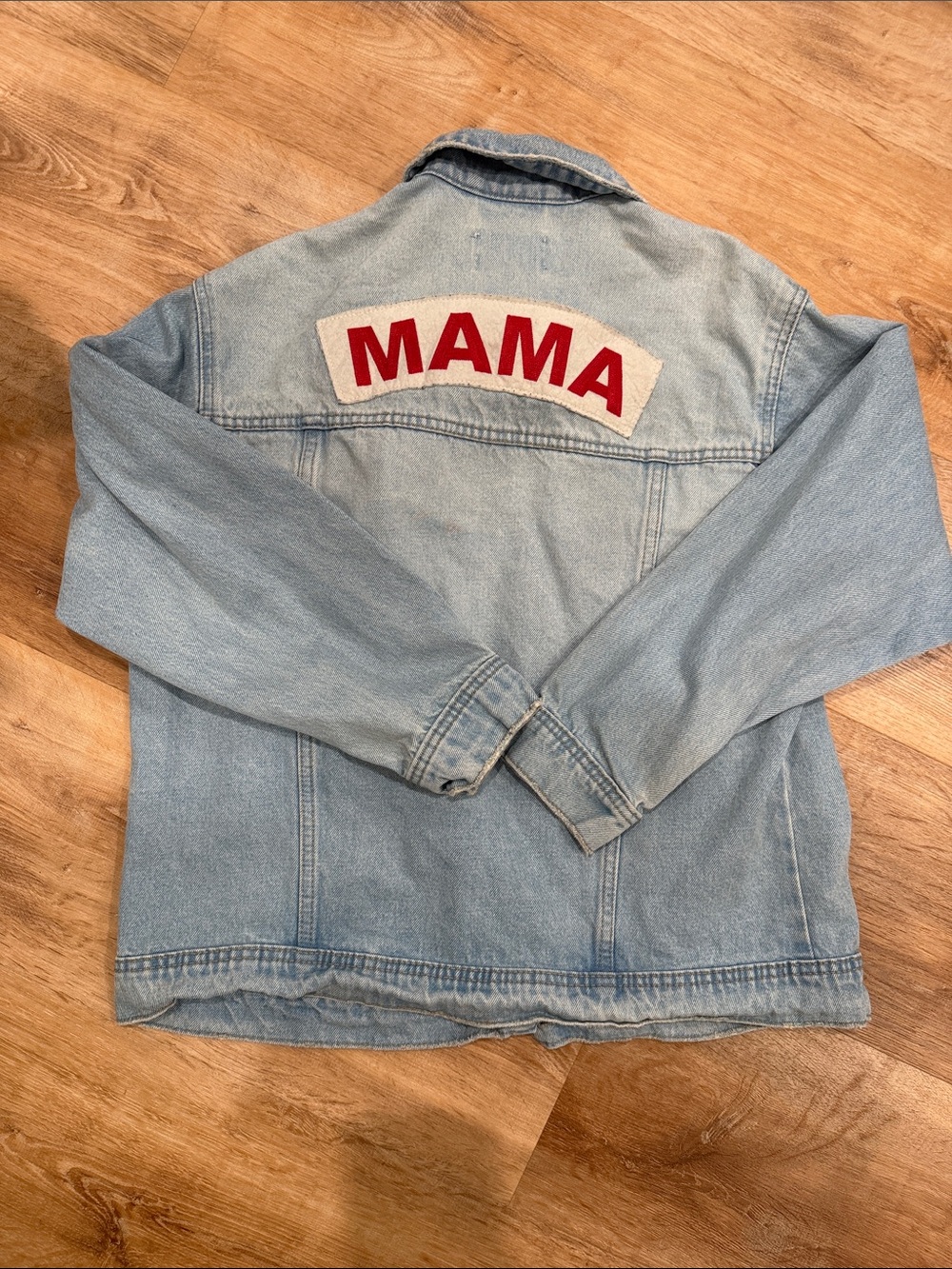 Isabel Marant Light Blue Denim Jacket with Red 'MAMA' Patch